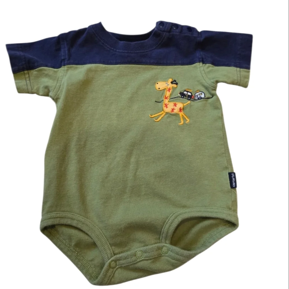 Vintage Y2k Carter's Navy Blue And Green Giraffe Onesie